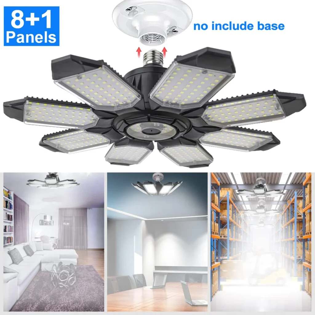 Deformable LED garage light with adjustable panels for UAE